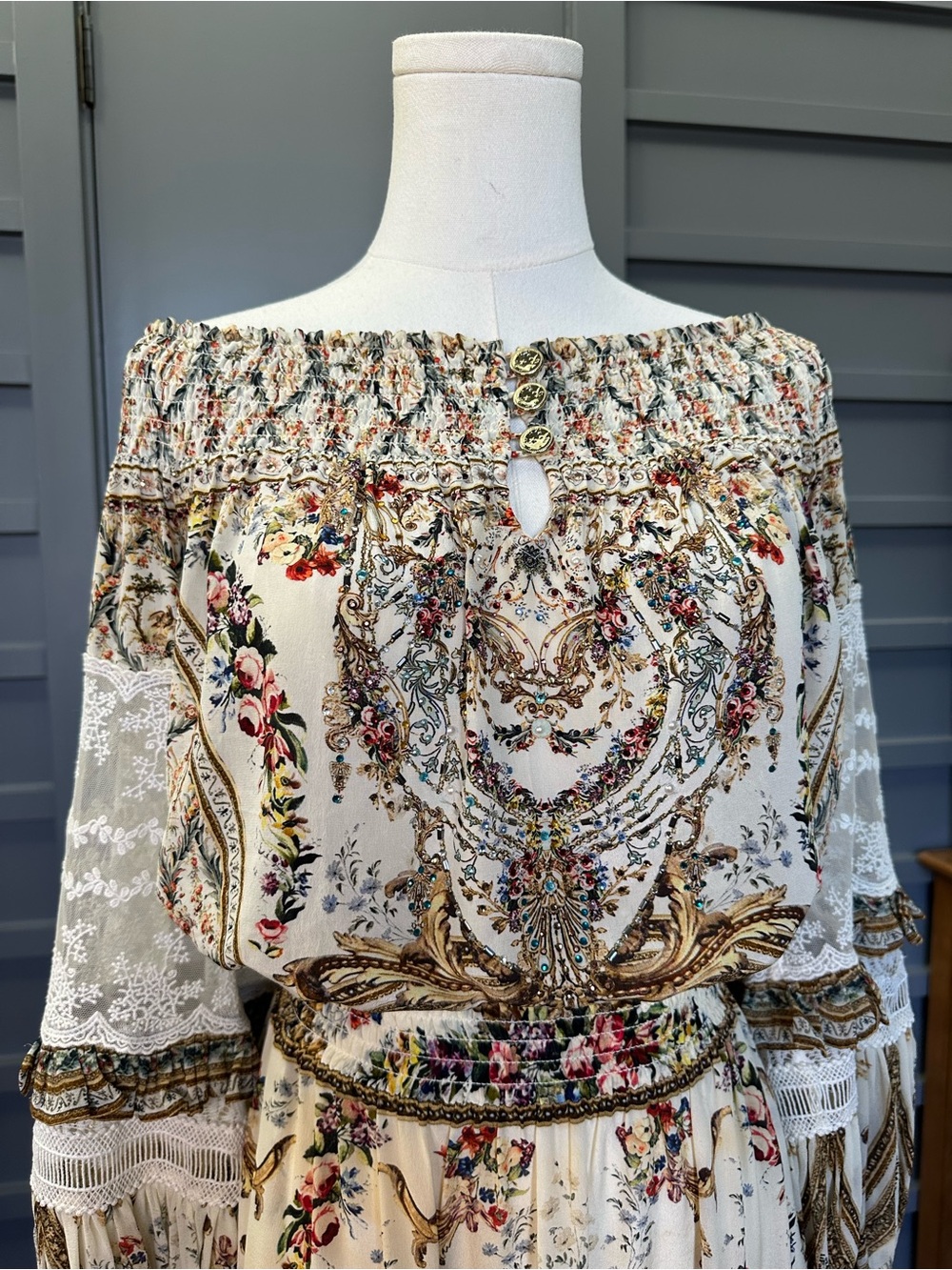 Camilla Olympe Off-Shoulder Smocked Long Sleeve Silk Mini Dress - Women S - Picture 2 of 11